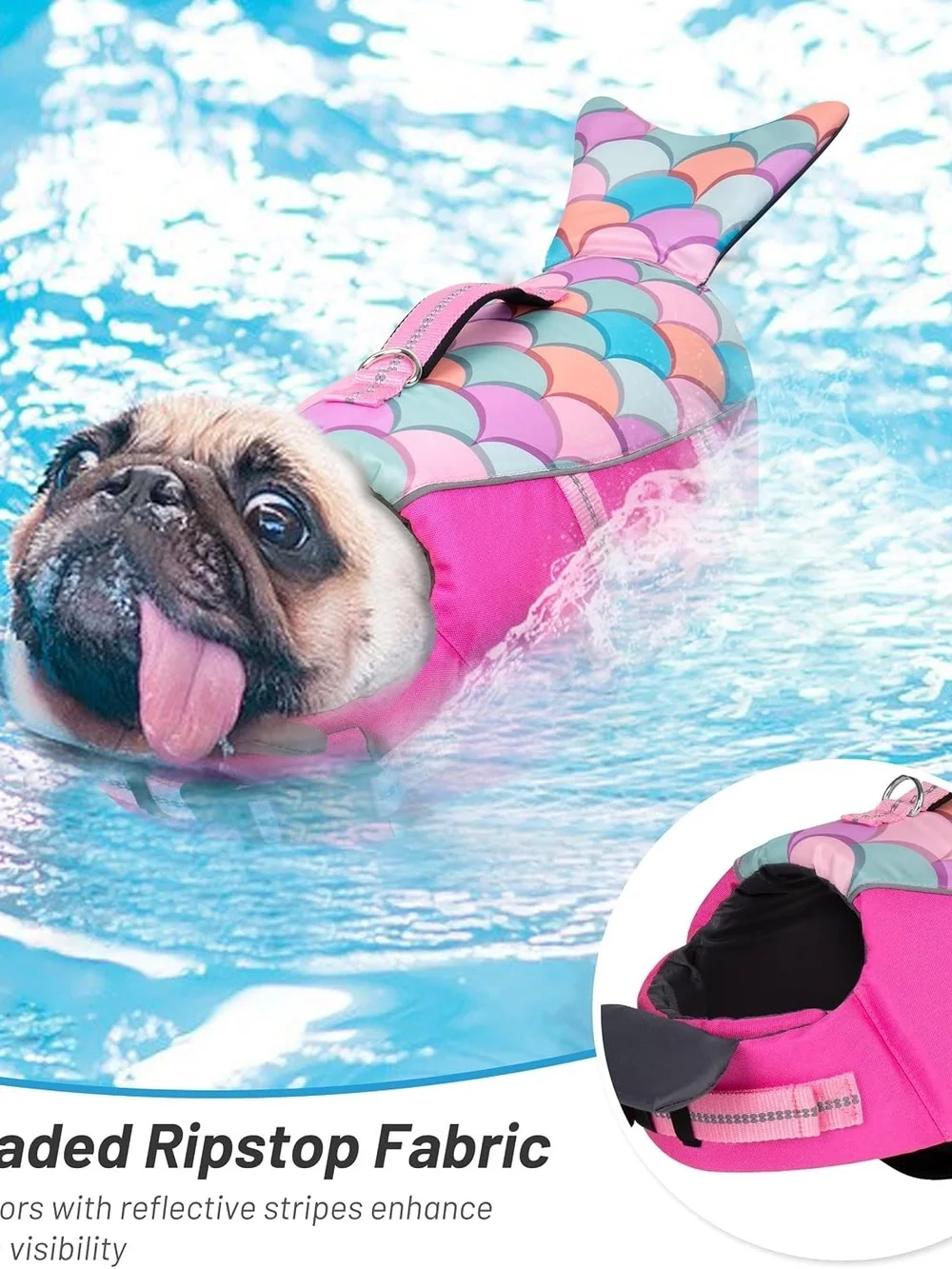 cyeollo Dog Life Jacket Mermaid Safety Vest with Rescue Handle Reflective Strip